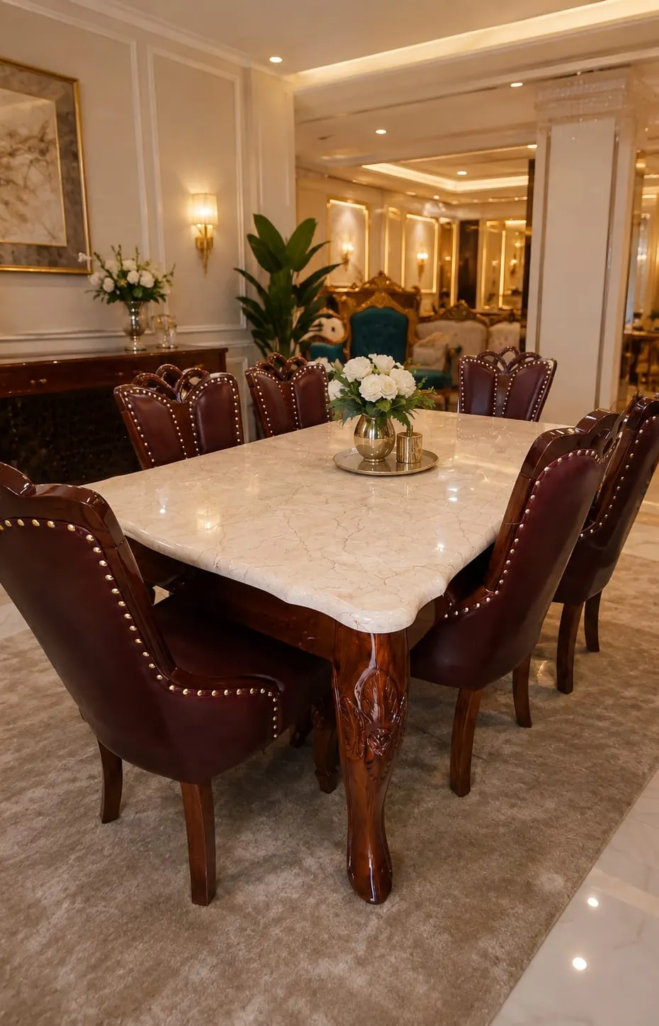 Luxury dining table and chair set made by Heaven Furniture Mart