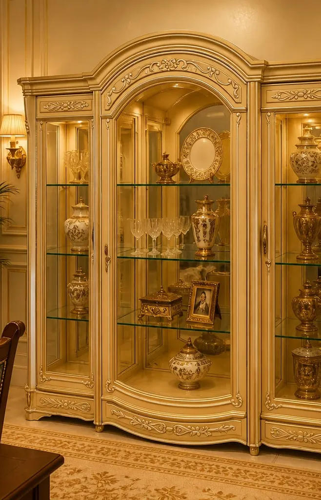 Luxury timber and glass showcase made by Heaven Furniture Mart